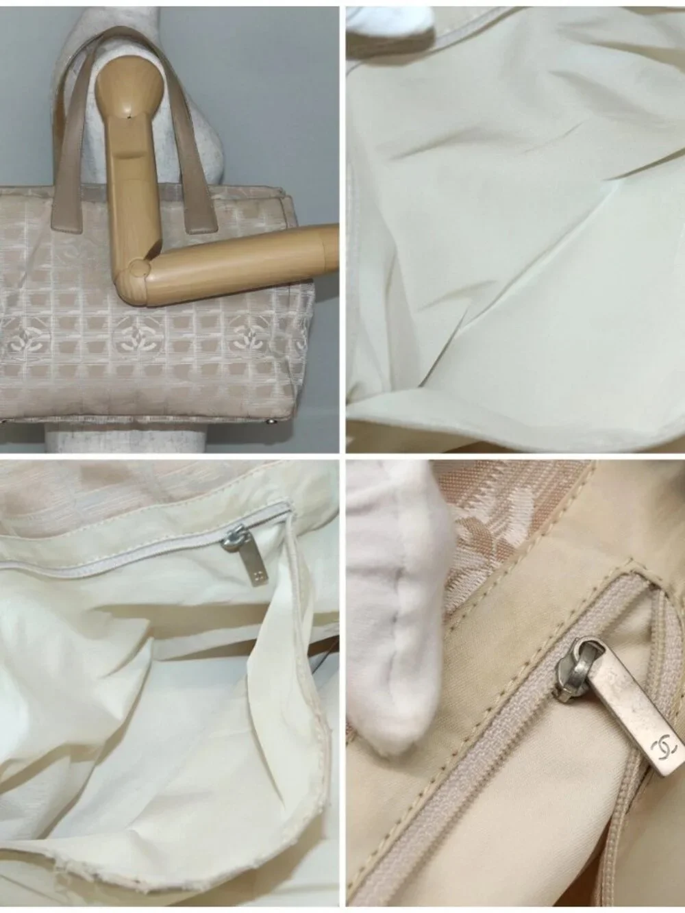 CHANEL New Travel Line Tote Bag Beige Gold CC Auth 143977